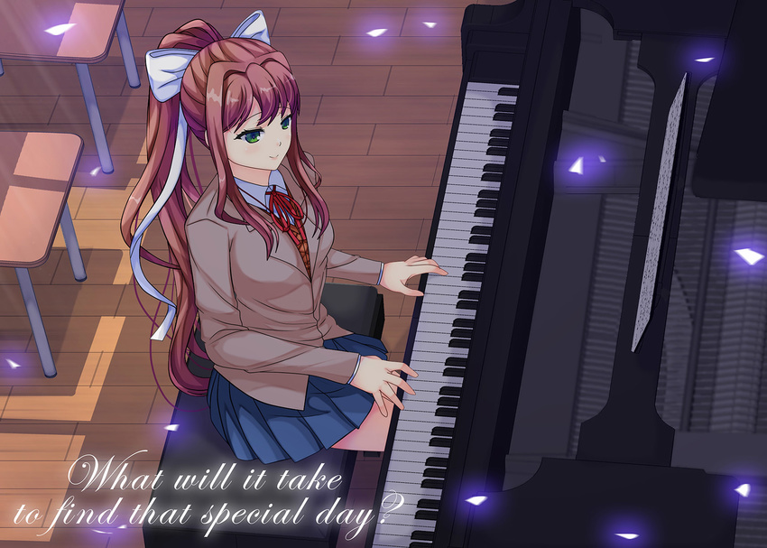 doki_doki_literature_club! high_school_girls monika_(doki_doki_literature_club!) piano pocolla uniform