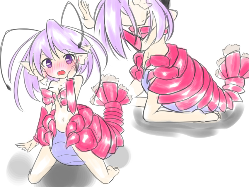 2020 4:3 absurd_res animal_humanoid arthropod arthropod_humanoid blush breasts colored costume_transformation crustacean crustacean_humanoid female hi_res humanoid kneeling lobster_girl_(shantae) lobster_humanoid looking_at_viewer marine marine_humanoid sequence shantae_(series) simple_background solo suprised_look tsfmimi wayforward white_background young