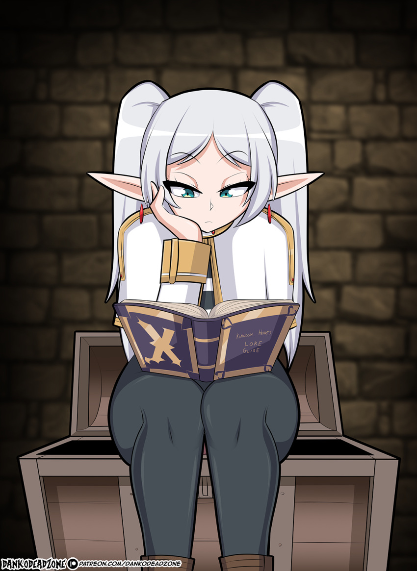 biped book clothed clothing dankodeadzone elf eyelashes female frieren frieren_beyond_journey's_end hair hi_res humanoid humanoid_pointy_ears pupils reading sitting thick_thighs