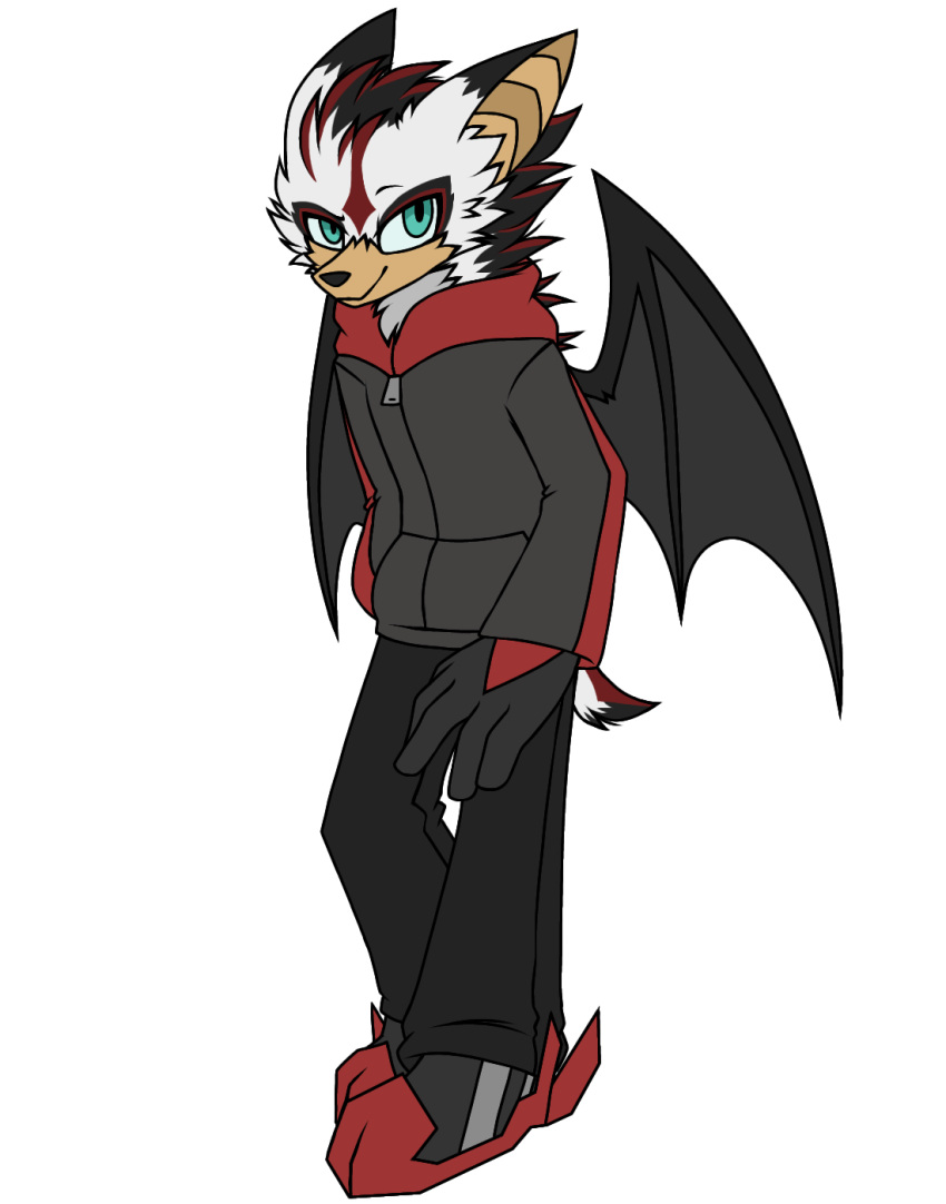 2022 alpha_channel anthro bat bat_wings black_bottomwear black_clothing black_jacket black_pants black_topwear bottomwear clothing eulipotyphlan fanfic fur hair hedgehog hi_res hybrid jacket male mammal membrane_(anatomy) membranous_wings pants pegacousin red_hair rush_the_hedgehog_(sonic_fanfic) sega solo sonic_the_hedgehog_(series) striped_body striped_fur stripes teenager toma_(pegacousin) topwear white_body white_fur wings young