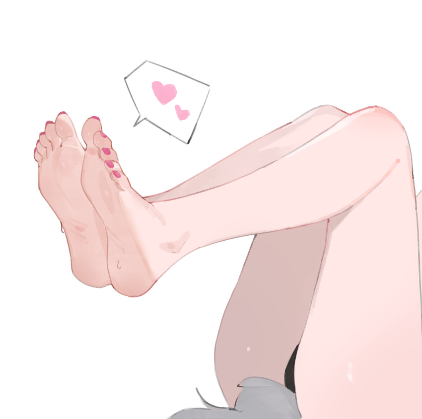 1girl absurdres barefoot feet fenrir_(fenriluuu) foot_focus heart highres nail_polish pink_nails solo speech_bubble spoken_heart toenail_polish toenails