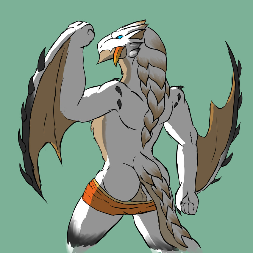 anthro backsack balls barioth butt capcom clothed clothing daikuhiroshiama dragon male monster_hunter pants_down partially_clothed solo video_games wyvern