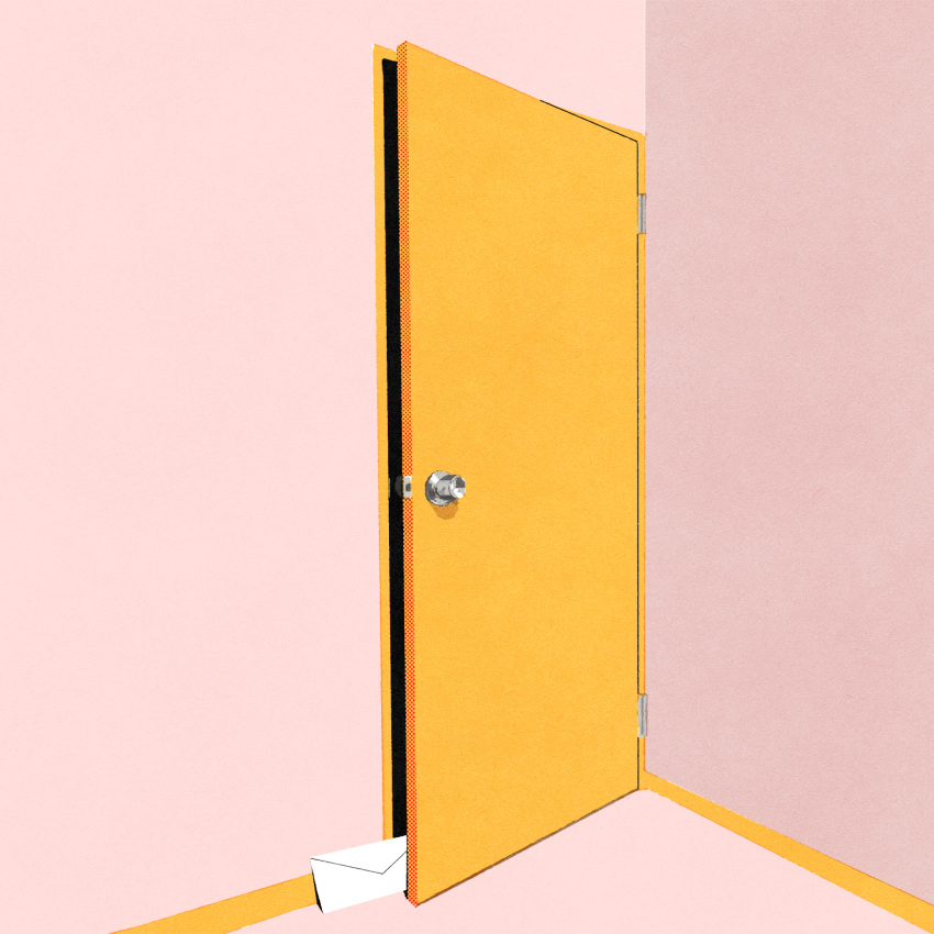 door doorknob envelope highres iida_kento indoors no_humans open_door original still_life wooden_door