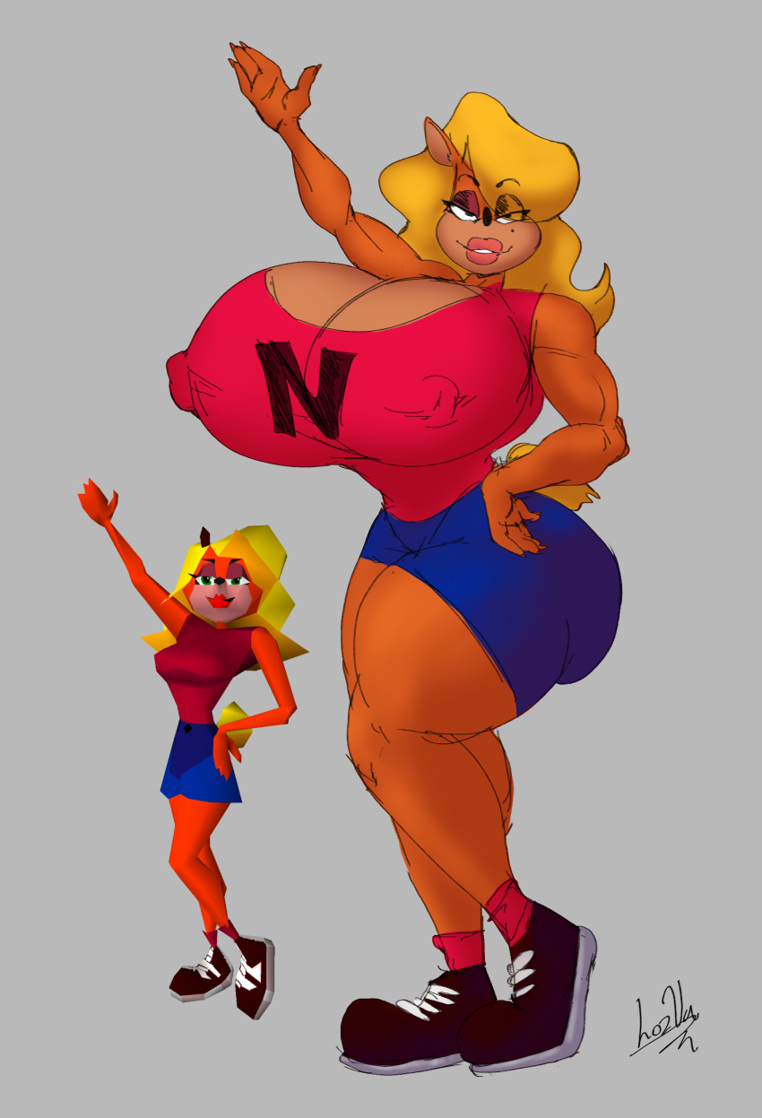 activision anthro bandicoot big_breasts big_butt blonde_hair breasts butt crash_bandicoot_(series) erect_nipples female hair hi_res huge_breasts larger_female lips mammal marsupial nipples olozva pose size_difference solo tawna_bandicoot thick_lips thick_thighs wide_hips
