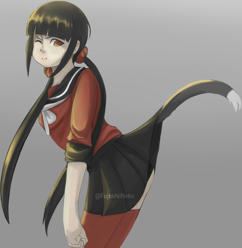 alternate_species animal_humanoid animal_tail asian_clothing black_body black_bottomwear black_clothing black_fur black_hair black_skirt bottomwear cat_humanoid clothed clothing danganronpa dipstick_tail east_asian_clothing felid felid_humanoid feline feline_humanoid female fezmangaka fur grey_background hair hi_res humanoid japanese_clothing japanese_school_uniform legwear long_hair maki_harukawa mammal mammal_humanoid markings one_eye_closed pouting raised_bottomwear raised_clothing raised_skirt red_clothing red_eyes red_legwear red_thigh_highs red_topwear school_uniform serafuku side_view simple_background skirt solo tail tail_markings tailed_humanoid tan_body tan_skin thigh_highs topwear twintails_(hairstyle) uniform white_body white_fur