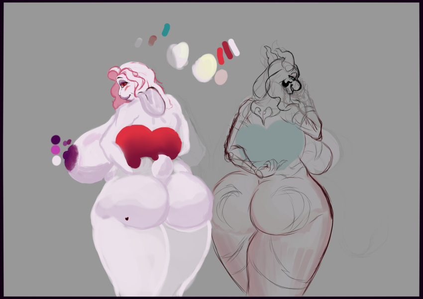 absurd_res anthro asriel_dreemurr_(god_form) big_breasts big_butt black_border border bovid breasts butt female female/female hi_res huge_breasts huge_butt humanoid incest_play mammal mature_female moyco solo toriel undertale undertale_(series) unfinished