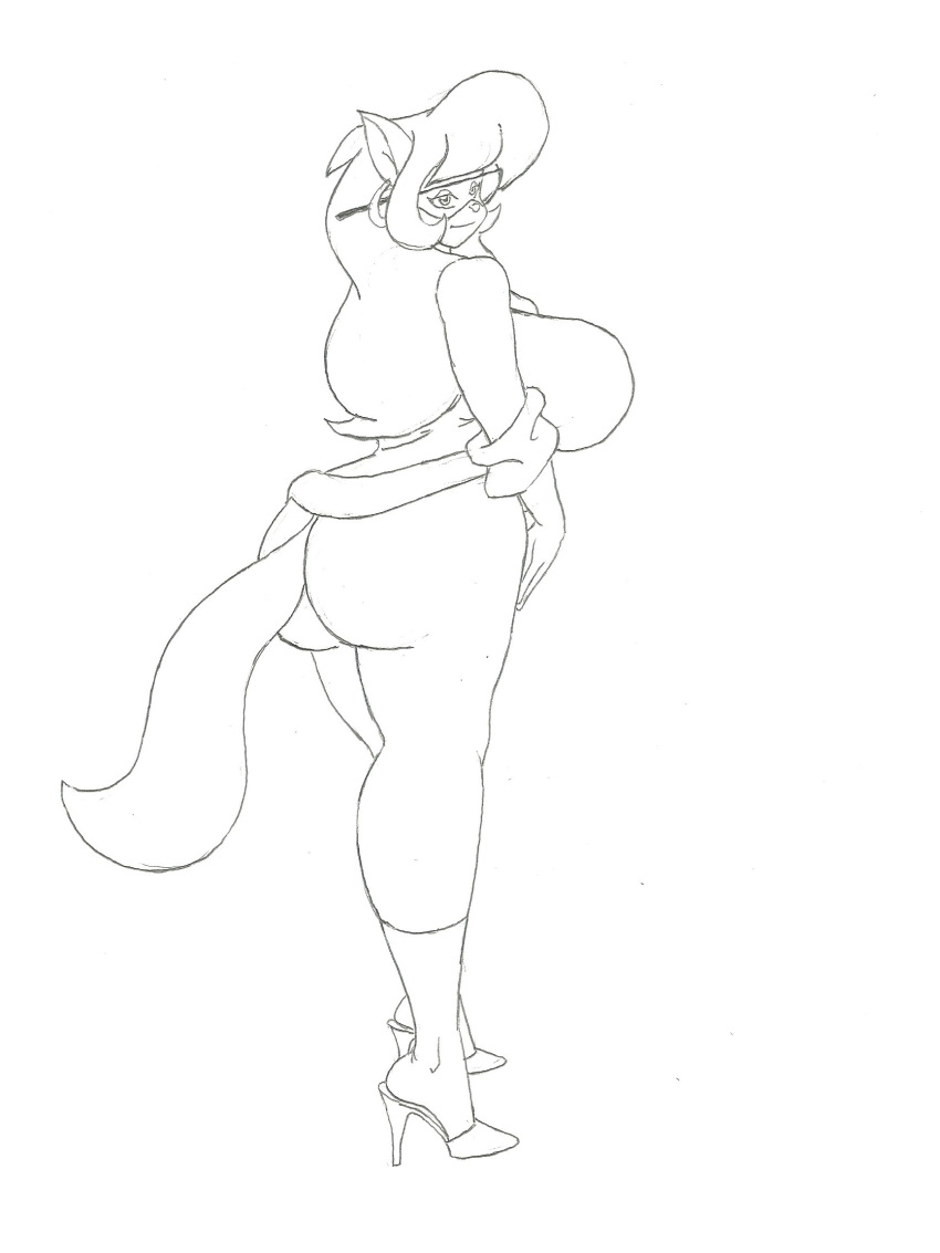 anthro big_breasts big_butt breasts butt callie_briggs clothed clothing domestic_cat eyewear felid feline felis female footwear glasses hanna-barbera hi_res high_heels krocialblack mammal solo swat_kats