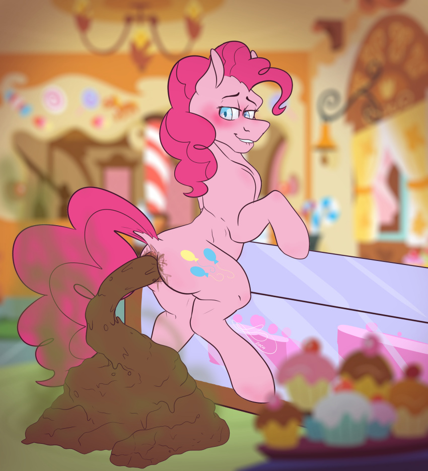 bite biting_lip blush colored equid equine excessive_feces feces feces_pile female friendship_is_magic hasbro hi_res horse hyper hyper_feces looking_back looking_pleasured mammal my_little_pony pinkie_pie_(mlp) pony scat slightly_chubby smelly solo stink_fumes stink_lines tagme valenpornarc