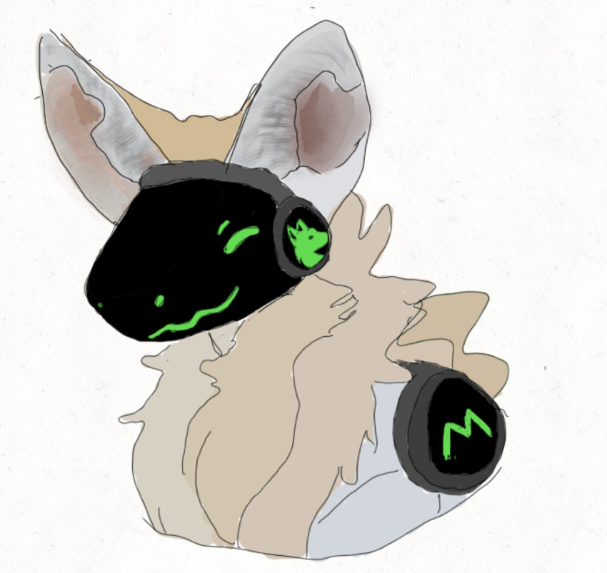 ambiguous_gender andromorph anthro canid canine fennec_fox fox fur hi_res intersex jono2483 machine mackenzie_(jono2483) male mammal protogen screen screen_face side_view simple_background solo solo_focus true_fox