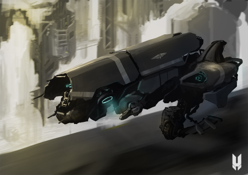 building caldari_state_(eve_online) city commentary_request concept_art eve_online flying glowing grey_theme heavy_fighter_(eve_online) military_vehicle motion_blur no_humans original partial_commentary science_fiction spacecraft starfighter vehicle_focus zwige002