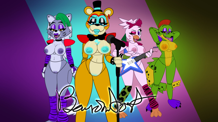 16:9 2023 4_fingers 4k abstract_background absurd_res accessory alligator alligatorid animatronic anthro areola arm_warmers armwear artist_name avian beak beanontoast bear bedroom_eyes big_areola big_breasts big_tail bird blue_body blue_eyes blue_lipstick bow_ribbon bow_tie breasts canid canine canis chicken claws clothing crocodilian crossgender curvy_figure digital_drawing_(artwork) digital_media_(artwork) ear_piercing ear_ring electric_guitar electronics eyelashes eyeshadow female fingerless_gloves fingers five_nights_at_freddy's five_nights_at_freddy's:_security_breach galliform gallus_(genus) genitals glamrock_chica glamrock_freddy gloves green_body green_hair green_highlights grey_body grey_hair group guitar hair hair_accessory hair_bow hair_ribbon hands_behind_head handwear hat headgear headwear hi_res highlights_(coloring) leg_warmers legwear lipstick long_tail looking_at_viewer machine makeup mammal microphone microphone_stand mohawk montgomery_gator mostly_nude mtf_crossgender multicolored_body musical_instrument narrowed_eyes nipples one_eye_closed open_mouth open_smile orange_body phasianid piercing pink_eyeshadow plucked_string_instrument purple_eyes purple_eyeshadow purple_lipstick pussy red_eyes red_hair red_lipstick reptile ribbons ring_piercing robot roxanne_wolf scalie scottgames seductive segmented_arms segmented_body segmented_tail sharp_teeth short_hair shoulder_pads signature smile steel_wool_studios string_instrument tail tan_body teeth thick_thighs top_hat two_tone_body voluptuous white_body white_hair wide_hips widescreen wink winking_at_viewer wolf yellow_body yellow_eyes