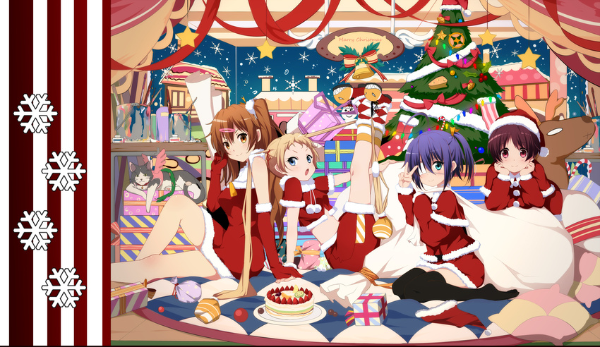 bba1985 christmas chuunibyou_demo_koi_ga_shitai! dekomori_sanae eyepatch nibutani_shinka takanashi_rikka thighhighs tsuyuri_kumin