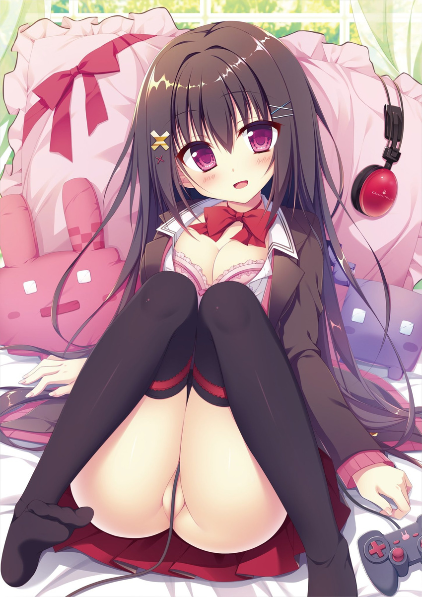 cleavage headphones matsumiya_kiseri nopan thighhighs