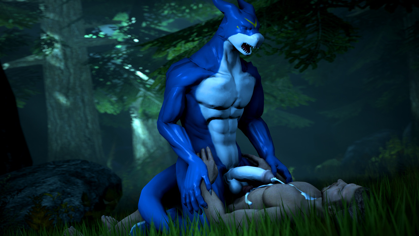 16:9 2017 3d_(artwork) abs anthro anthrofied claws cum cum_on_chest digimon digital_media_(artwork) domination duo flamedramon forest fox_whisper85 grass grinding human human_on_anthro interspecies male male/male mammal nipples not_furry nutjob open_mouth orgasm penis scalie sex source_filmmaker teeth tree