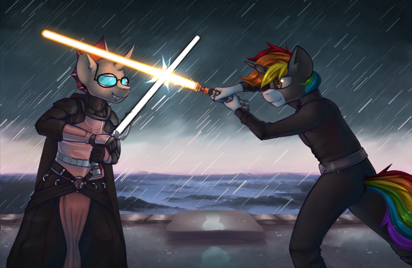 anthro changeling cloudburst crossover equine fan_character fight horn lightsaber mammal marsminer my_little_pony rainbow_heart star_wars unicorn