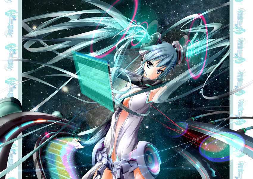 absurdres aqua_eyes aqua_hair elbow_gloves garyljq gloves hatsune_miku hatsune_miku_(append) highres long_hair md5_mismatch necktie solo twintails very_long_hair vocaloid vocaloid_append