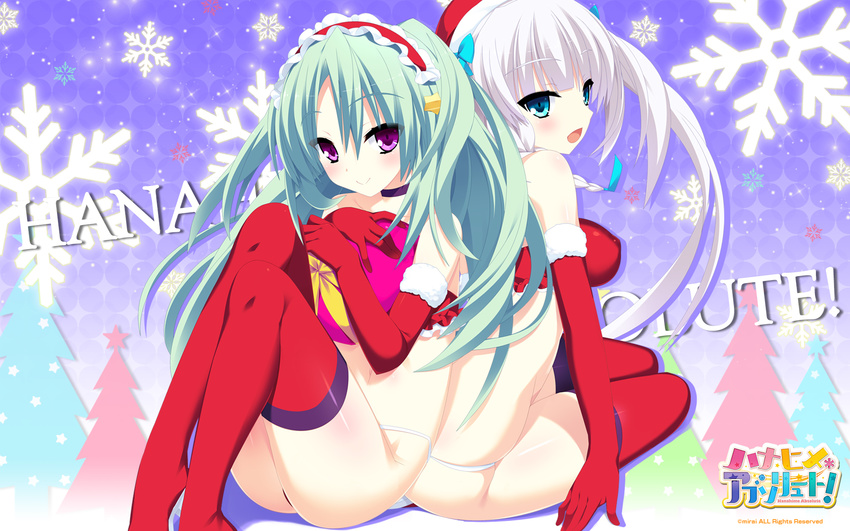 christmas hanahime_absolute! kannagi_rei kumanomidou_ayane mirai_(company) pantsu reina_lilou_lowchen thighhighs wallpaper