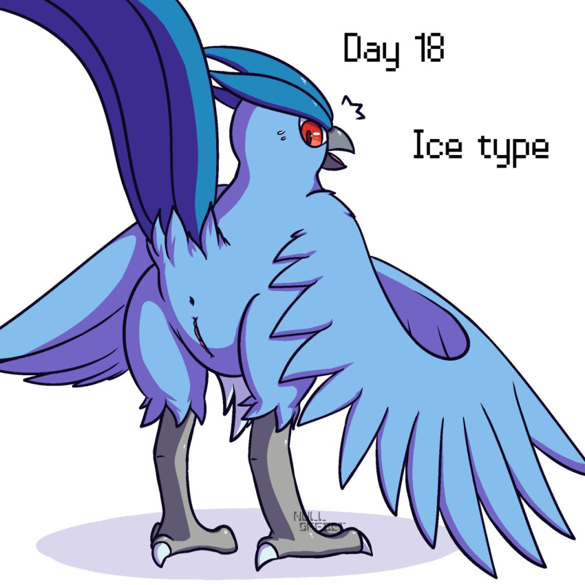 2018 anus articuno avian beak bird blue_feathers claws digital_media_(artwork) feathered_wings feathers female feral legendary_pok&eacute;mon looking_at_viewer looking_back nintendo nude nulloffset open_mouth pok&eacute;mon pok&eacute;mon_(species) presenting pussy rear_view red_eyes simple_background solo surprise video_games wings