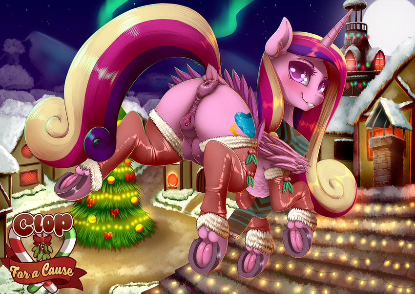 2017 anatomically_correct anatomically_correct_pussy anus blush butt christmas christmas_tree clitoris clothing cutie_mark dankflank equine feathered_wings feathers female feral friendship_is_magic hair holidays hooves horn legwear long_hair looking_at_viewer mammal multicolored_hair my_little_pony outside princess_cadance_(mlp) pussy solo teats tree underhoof winged_unicorn wings