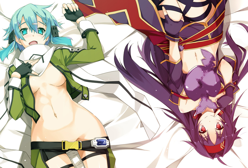 konno_yuuki no_bra nopan open_shirt shikei sinon sword_art_online