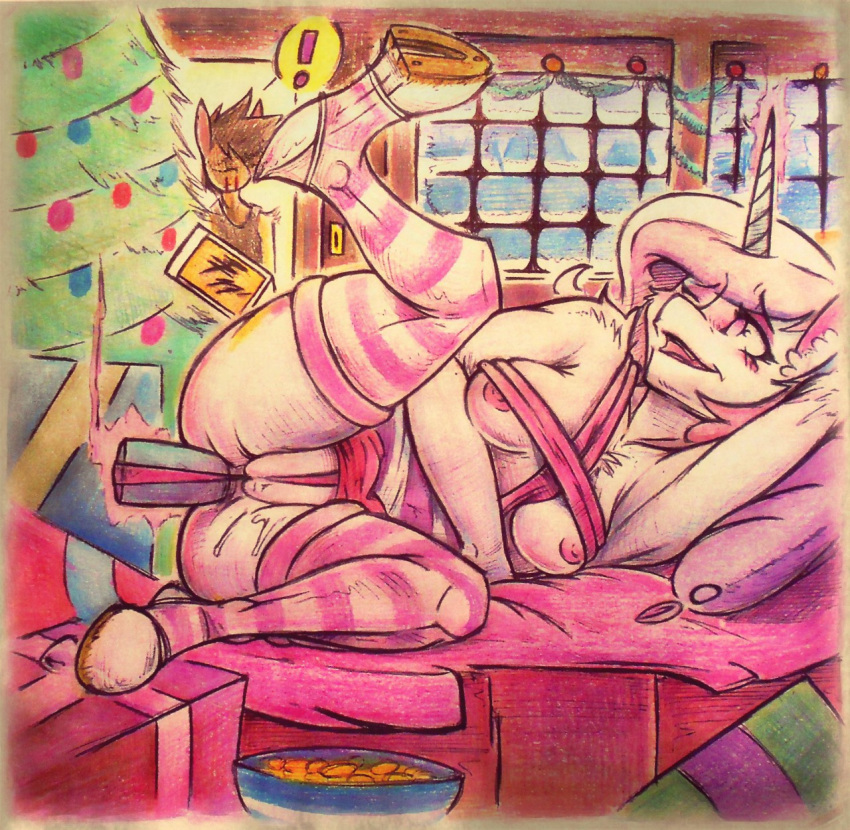 ! 2017 anal anal_penetration anthro blush breasts christmas clothing curious dildo equine female fur gift hair holidays hooves horn horse legwear looking_pleasured mammal masturbation my_little_pony nipples nude one_eye_closed penetration pillow pink_hair pussy pussy_juice sex_toy socks solo traditional_media_(artwork) tree unicorn white_fur white_hair yourfavoritelemonade