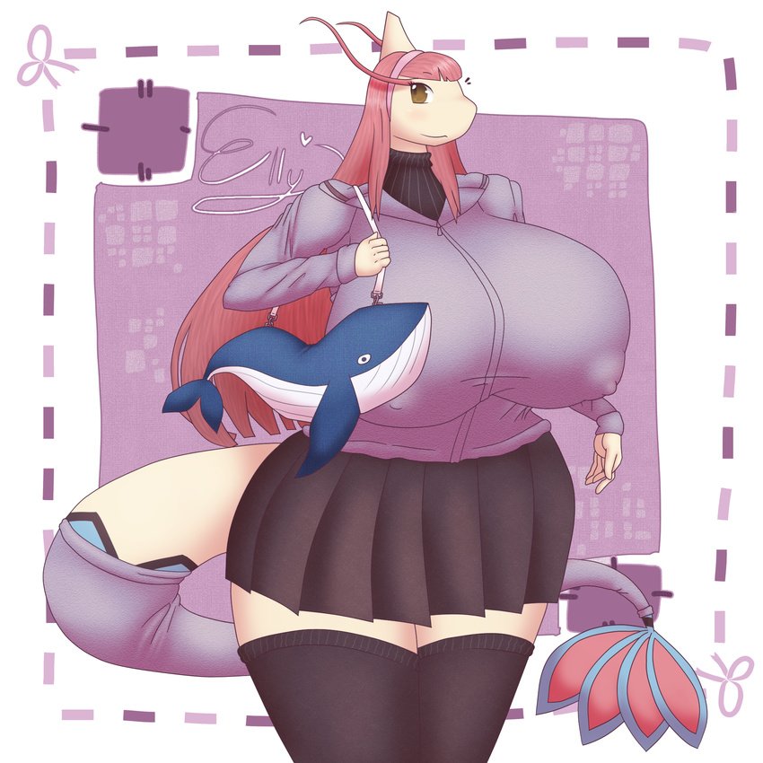 5_fingers anthro anthrofied bag big_breasts blush breasts cetacean clothed clothing female gradient_background hair hairband hi_res hoodie huge_breasts hyper hyper_breasts legwear long_hair long_tail looking_at_viewer mammal marine megustalikey milotic nintendo nipple_bulge nipples nude pink_hair pok&eacute;mon pok&eacute;mon_(species) pok&eacute;morph simple_background skirt socks solo thick_thighs undershirt video_games whale