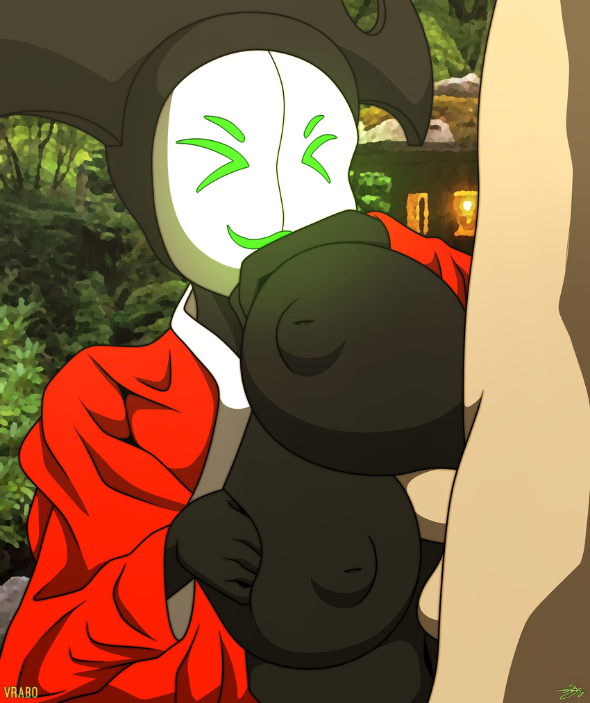 big_breasts breast_fondling breast_grab breasts clothing cock_between_breasts fan_character fondling forest hand_on_breast huge_breasts human interspecies inverted_nipples japanese_clothing kimono machine male mammal mask matar nipples not_furry robot samurai_jack sex smile solo_focus titfuck tree vrabo