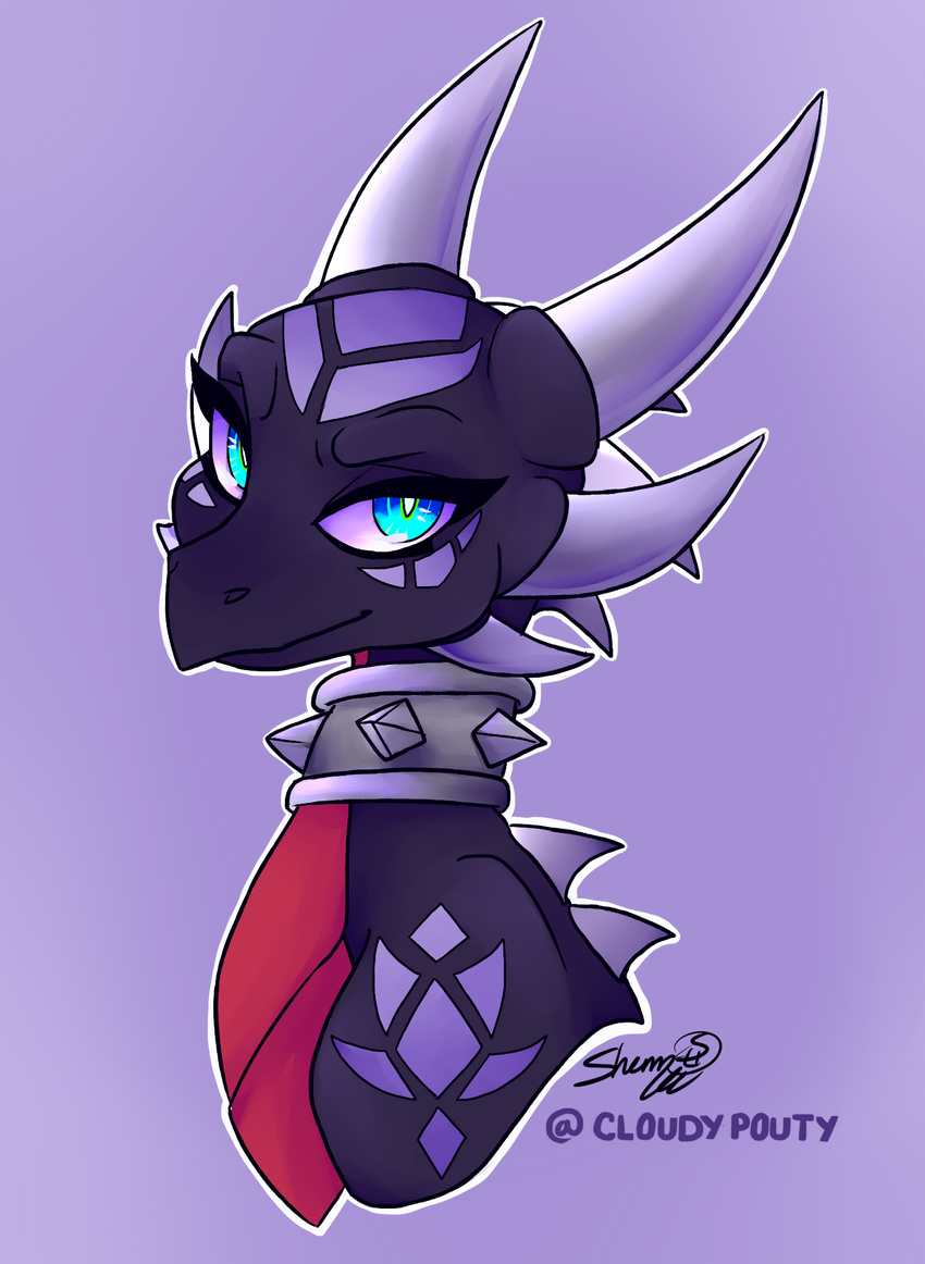 blue_eyes cloudypouty cynder digital_media_(artwork) dragon female feral horn looking_at_viewer simple_background smile solo spyro_the_dragon video_games