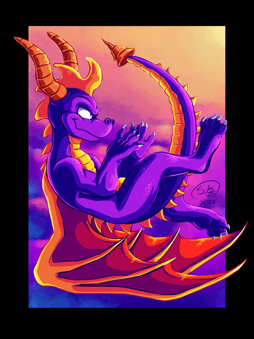 claws digital_media_(artwork) dragon feral horn male purple_scales scales scalie skarlime solo spines spyro spyro_the_dragon video_games western_dragon