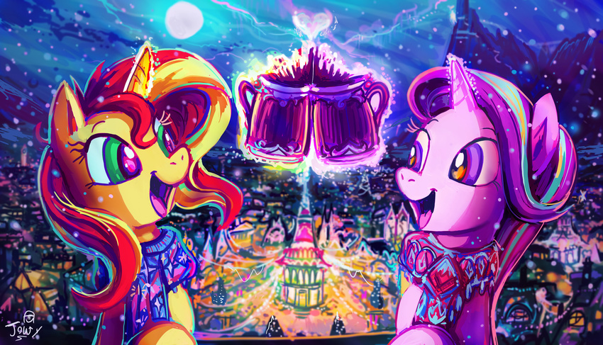 2017 cup duo equestria_girls equine female friendship_is_magic horn jowybean mammal my_little_pony ponyville snow snowing starlight_glimmer_(mlp) sunset_shimmer_(eg) unicorn