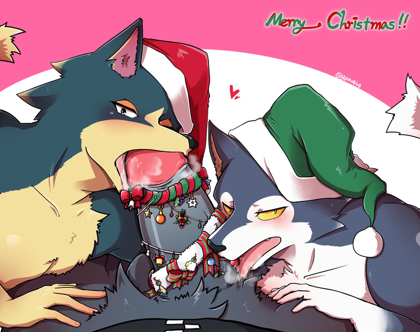 animal_crossing anthro apollo_(animal_crossing) avian bald_eagle bird canine christmas clothing eagle erection fellatio group group_sex holidays interspecies licking lobo_(animal_crossing) male male/male mammal nintendo ohjing1004 oral penis sex threesome tongue tongue_out two_subs_one_dom video_games wolf wolfgang_(animal_crossing) yeonok104