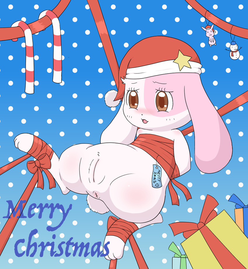 1girl artist_request brown_eyes chima christmas_hat furry happy_happy_clover pussy solo