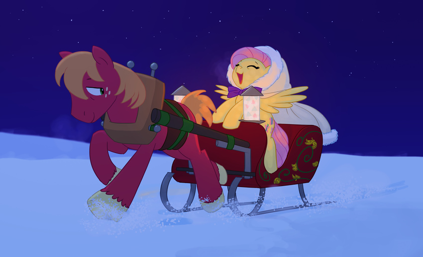 big_macintosh_(mlp) earth_pony equine fluttershy_(mlp) friendship_is_magic horse mammal my_little_pony pegasus pony siansaar sleigh snow wings