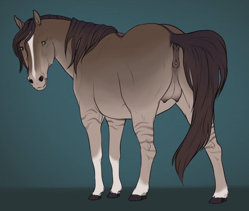 2017 anatomically_correct anatomically_correct_anus animal_anus animal_genitalia animal_pussy anus ashlie_the_mare black_eyes brown_anus brown_hair brown_mane brown_pussy brown_skin brown_stripes clitoral_winking clitoris digital_media_(artwork) equine equine_anus equine_pussy female feral full-length_portrait green_background green_sclera hair hooves horse horse_tail looking_back mammal nipples portrait presenting presenting_anus presenting_pussy presenting_teats pussy raised_tail rear_view simple_background solo standing stripes teats white_skin yaroul
