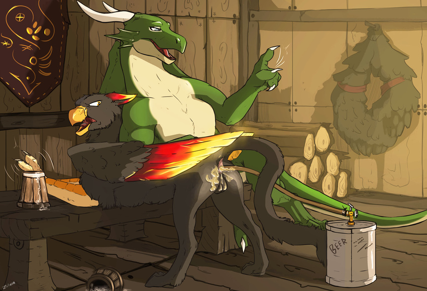 alcohol anal avian beer beverage butt dragon drunk enema feral firegryph gryphon male tavern velos