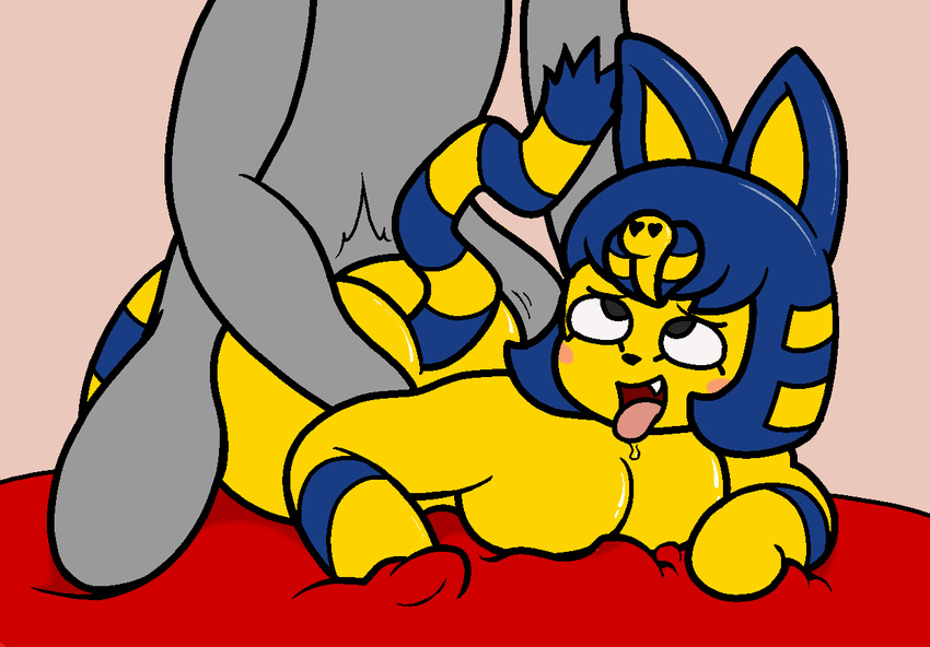 2017 all_fours animal_crossing ankha anthro bed big_breasts blue_hair breasts cat digital_media_(artwork) doggystyle duo egyptian feline female from_behind_position fucked_silly fur hair huge_breasts human human_on_anthro interspecies looking_pleasured male male/female male_on_anthro mammal mr.under nintendo nude on_bed open_mouth pronebone sex simple_background smile thick_thighs tongue tongue_out video_games yellow_fur