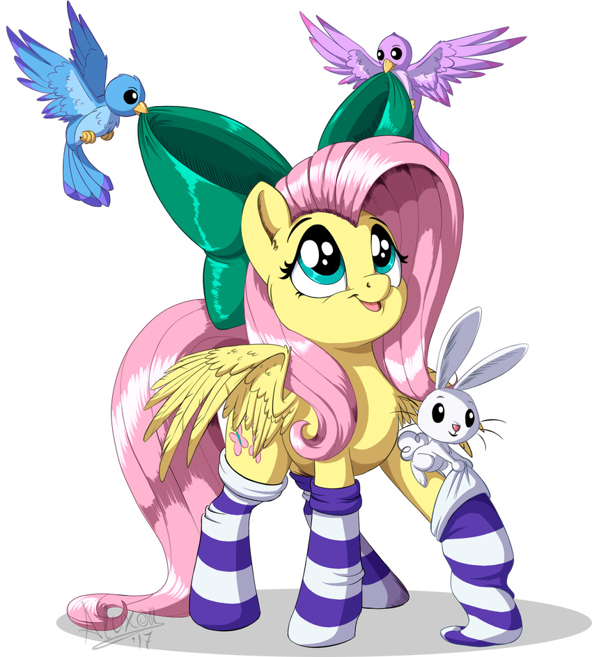 2017 alpha_channel angel_(mlp) avian bird bow clothing cute cutie_mark equine eyebrows eyelashes feathered_wings feathers female flapping fluttershy_(mlp) flying friendship_is_magic hair lagomorph legwear makeup male mammal mascara mostly_nude my_little_pony open_mouth pegasus pink_hair rabbit shadow simple_background sirzi smile socks solo_focus striped_legwear striped_socks stripes teal_eyes tongue transparent_background wings