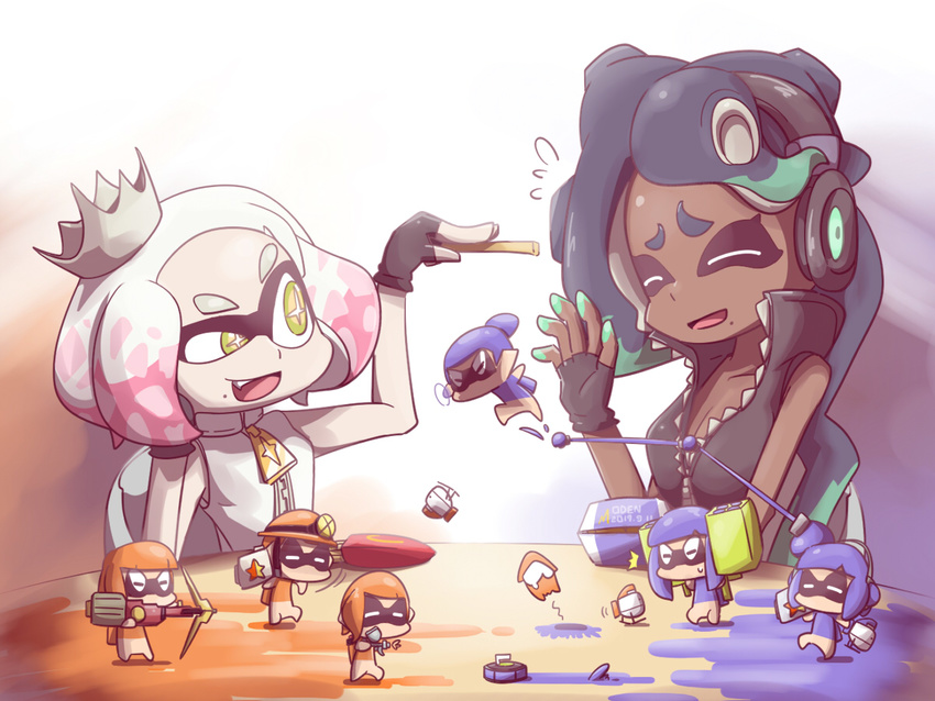 2017 cephalopod clothing dark_skin duo female food hi_res humanoid inkling marina_(splatoon) marine nintendo not_furry octoling oden pearl_(splatoon) splatoon tentacle_hair tentacles toy video_games