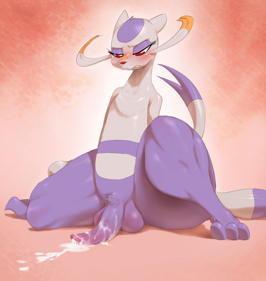 1boy animal_ears arms_behind_back bad_id bad_tumblr_id blush cum feet full_body furry half-closed_eyes jpeg_artifacts looking_down male_focus mienshao no_humans nude paws penis pokemon pokemon_(creature) pokemon_bw pubic_hair red_background red_eyes shiny_skin simple_background sitting solo spread_legs sunibee tail teeth testicles thick_thighs uncensored whiskers