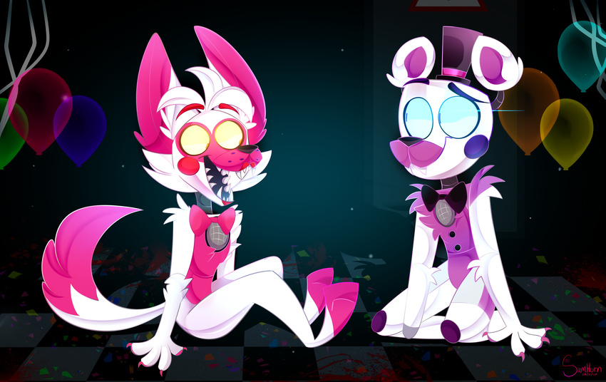 2017 absurd_res animatronic anthro bear bow_tie canine digital_media_(artwork) five_nights_at_freddy's fox funtime_foxy_(fnafsl) funtime_freddy_(fnafsl) group hat hi_res machine male mammal robot sideshow-spottus sister_location video_games