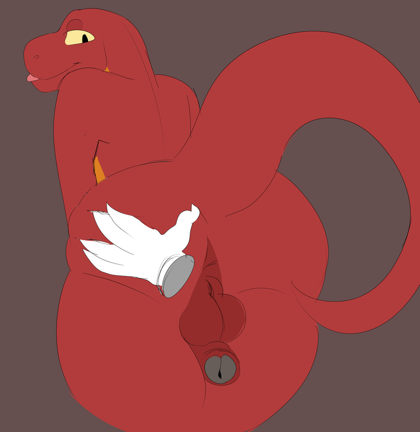 anthro anus balls butt camilo digital_media_(artwork) fish-ears hi_res male nude penis reptile scalie simple_background smile solo tongue tongue_out