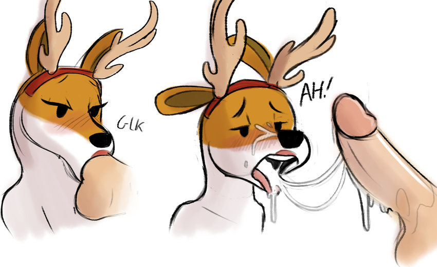 anthro anthrofied canine cum cum_in_mouth cum_inside dog fellatio female human human_on_anthro interspecies male male/female male_on_anthro mammal olive_(character) olive_the_other_reindeer oral sex unknown_artist