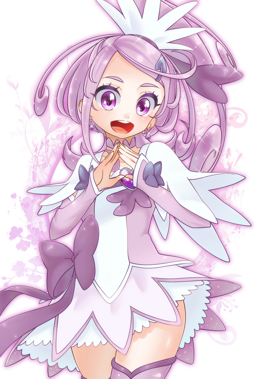 absurdres bow choker commentary_request cure_sword dokidoki!_precure hair_ornament heart highres kenzaki_makoto magical_girl open_mouth ponytail precure purple_choker purple_eyes purple_hair purple_skirt revision short_hair skirt solo spade_hair_ornament spade_hands thighhighs yupiteru