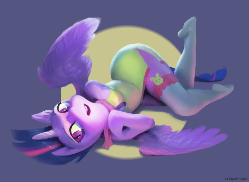 anthro anthrofied clothing cute equine female friendship_is_magic horn legwear lying mammal my_little_pony pinup pose smile socks stealthnachos stockings twilight_sparkle_(mlp) upside_down voluptuous winged_unicorn wings