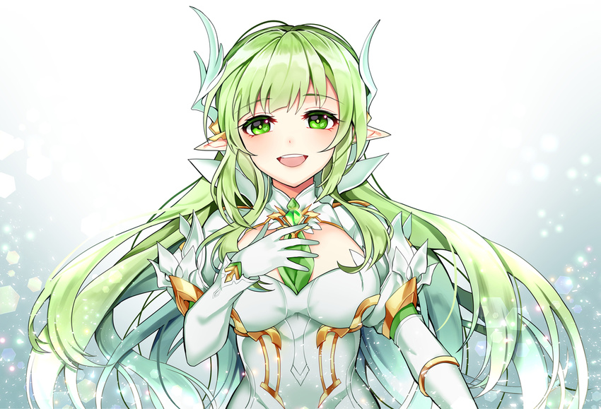 breasts elbow_gloves elsword gloves green_eyes green_hair hamericano long_hair pointed_ears rena_(elsword) twintails