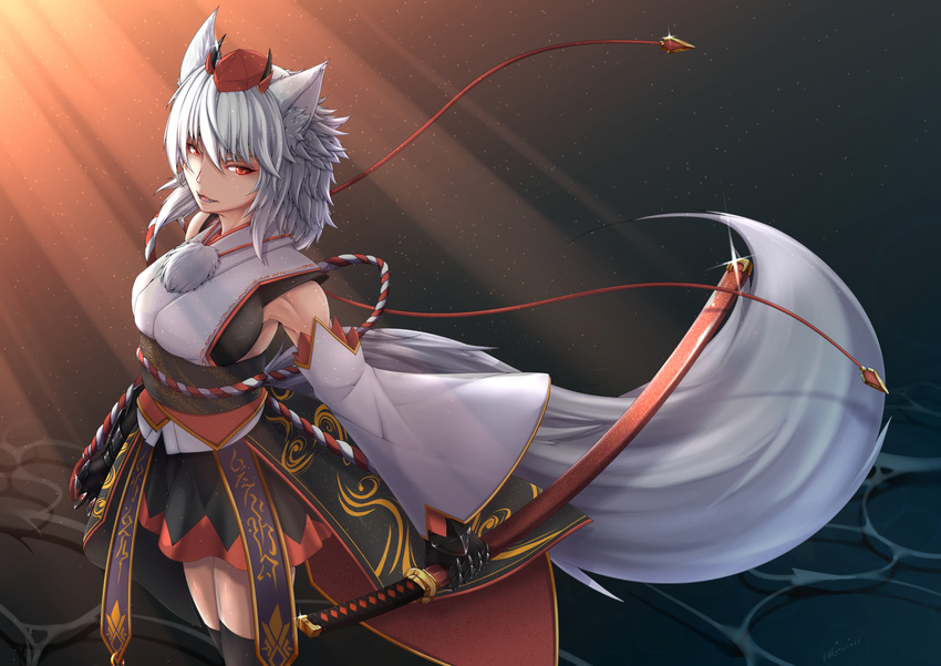 animal_ears inubashiri_momiji inyuppo sword tail thighhighs touhou