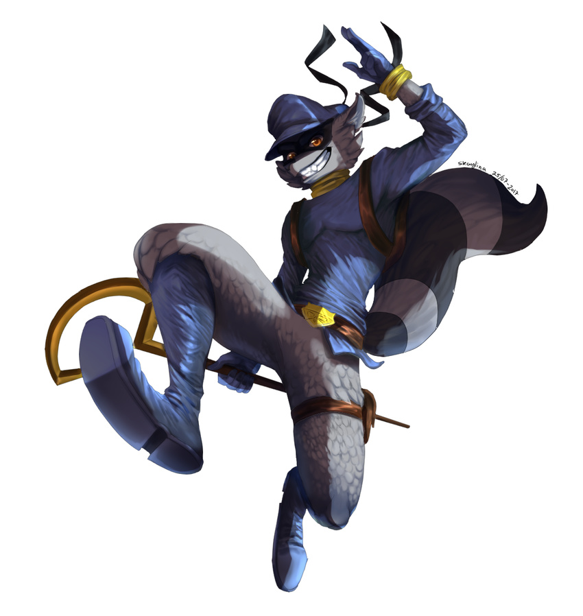 2017 anthro clothing fur hat hi_res male mammal procyonid raccoon skaylina sly_cooper sly_cooper_(series) solo video_games