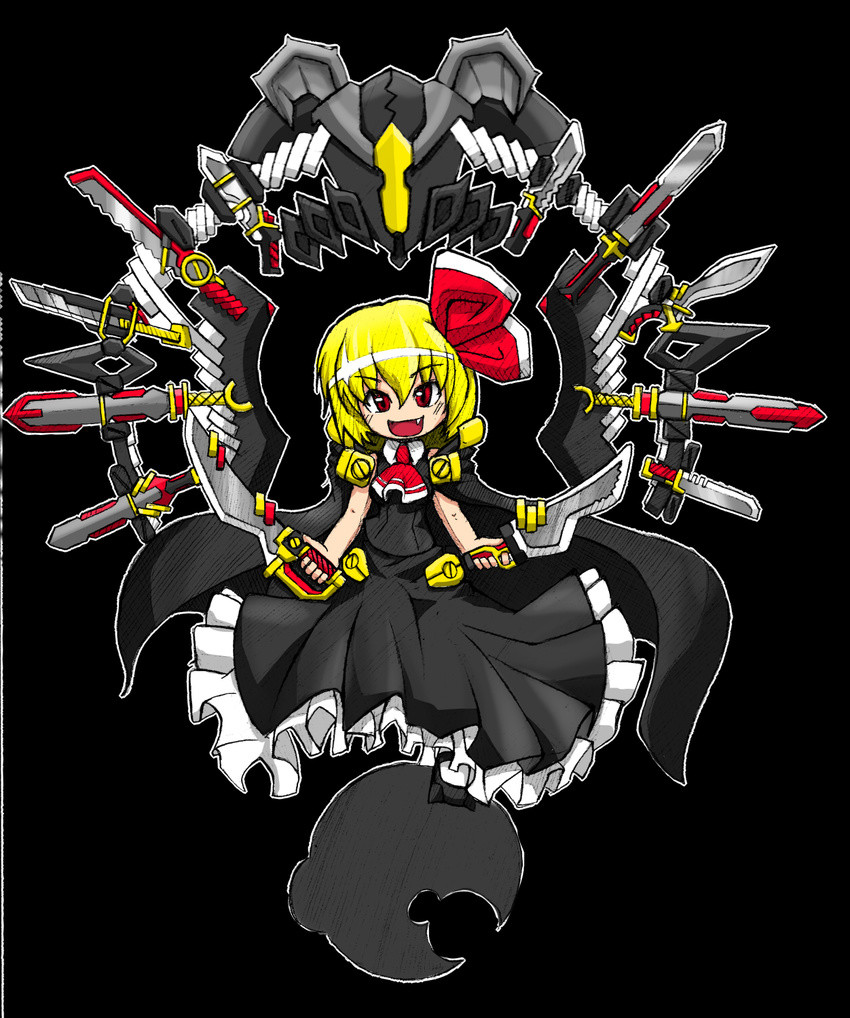 blonde_hair bow commentary_request fang graphite_(medium) hair_bow highres mechanical_pencil pencil red_eyes rumia solo touhou traditional_media uwa_(rakko) weapon zetton