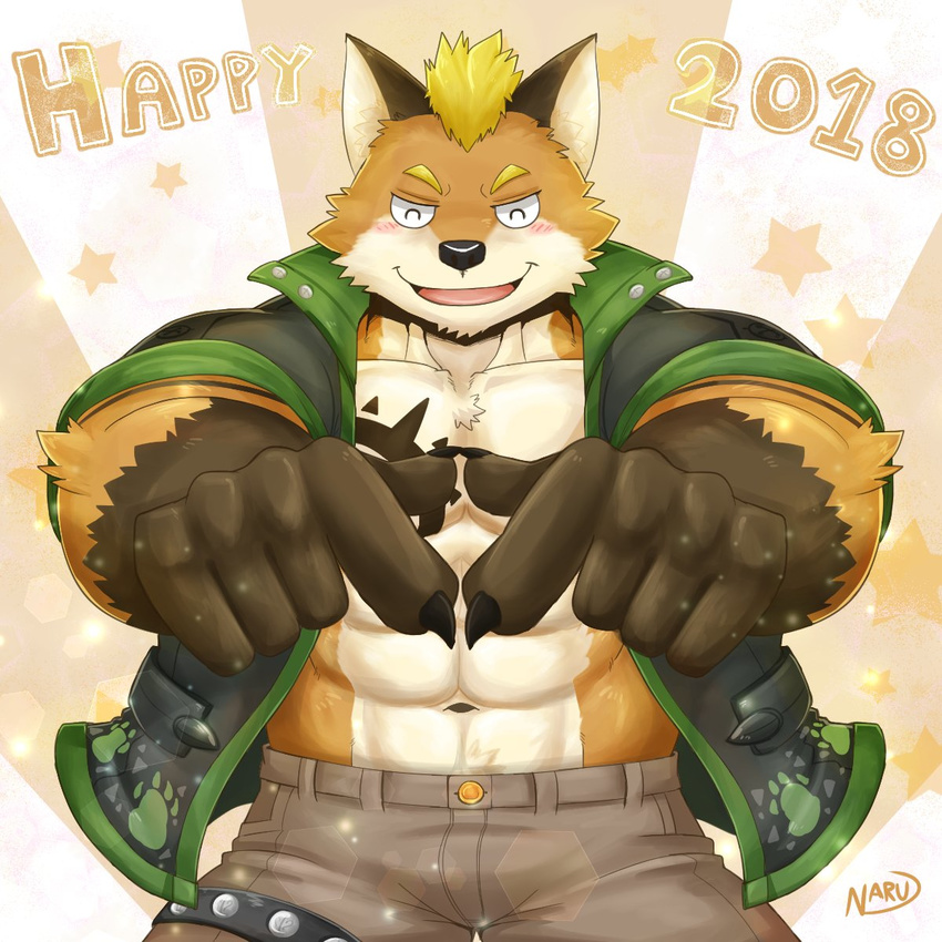 2018 abs anthro biceps big_muscles canine clothing fox fur hi_res male mammal muscular muscular_male naruever pecs solo