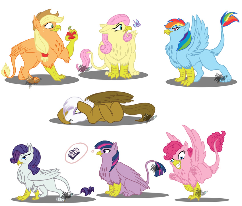 alpha_channel alternate_species ambient_butterfly apple applejack_(mlp) avian blonde_hair blue_eyes blue_feathers blue_hair book brown_feathers cowboy_hat cowering equine feathered_wings feathers female feral fluttershy_(mlp) food friendship_is_magic fruit gilda_(mlp) green_eyes grin group gryphon hair hat holding_food holding_object husgryph mammal multicolored_hair multiple_images my_little_pony one_leg_up orange_feathers pegasus pink_eyes pink_feathers pink_hair pinkie_pie_(mlp) ponytail purple_eyes purple_feathers purple_hair rainbow_dash_(mlp) rainbow_hair rarity_(mlp) running scared simple_background sitting smile spread_wings standing stressed thought_bubble transparent_background twilight_sparkle_(mlp) white_feathers white_hair wings yellow_eyes yellow_feathers